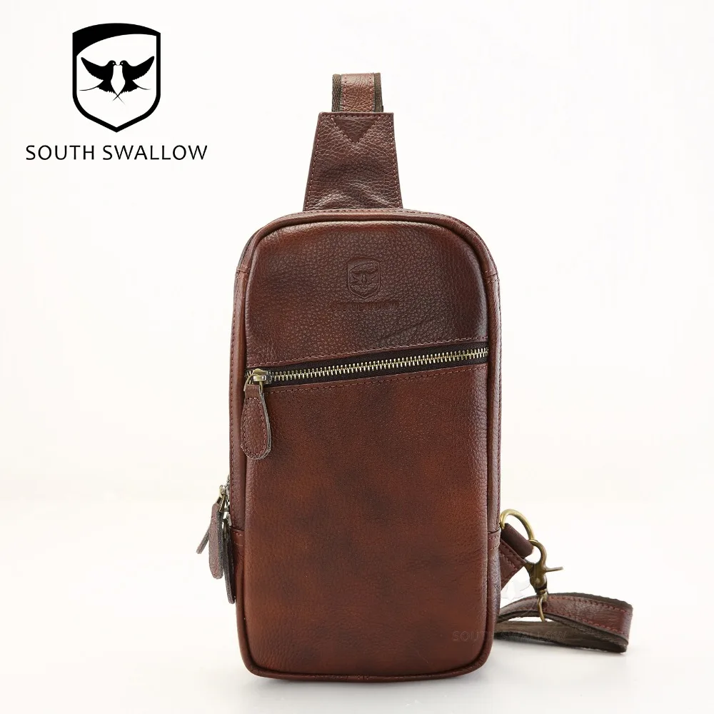 

2016 Hot Sales New Fashion Men's Cross Body Bag Leather Chest Pack Sling Top Grain Cow Leather Travel Bag  Backpack Bag B6488