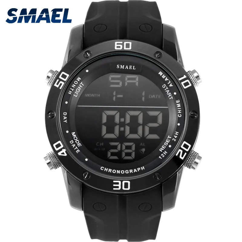 

SMAEL Men Metal Digital Watch Sport Man Black Alloy LED 1145 Silicone Waterproof Wrist Watch Relogio Masculino Digital Clock