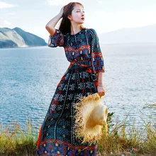 KYQIAO женское богемное Платье женское осень весна Испания Стиль хиппи этнический Бохо Половина рукава геометрический узор платье vestidos
