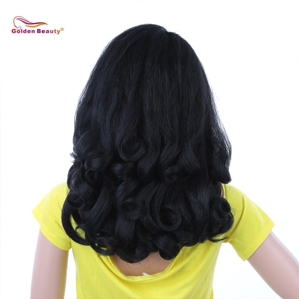 20inch Short Wavy Wig Black Synthetic Hair Wigs for Women Heat Resistant Replacement Wig Density 130% Golden Beauty