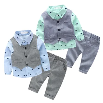 

2018 Spring Autumn Baby Boy Clothing Set Prints Long Sleeve Newborn Clothes Sets Gentleman 3 Pieces Sets Vest+Shirt+Pants