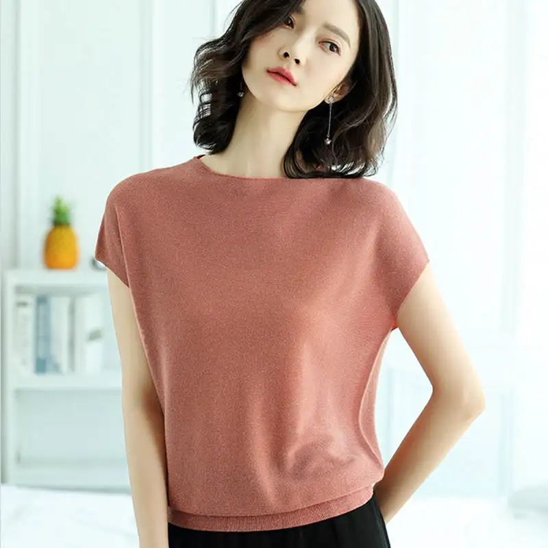 

New Women's Blouse Fashion 2019 Summer Bright Silk Ice Silk Loose Thin Temperament Ice Silk Sweater Shirt Ruffled Bat Sleeve Sh