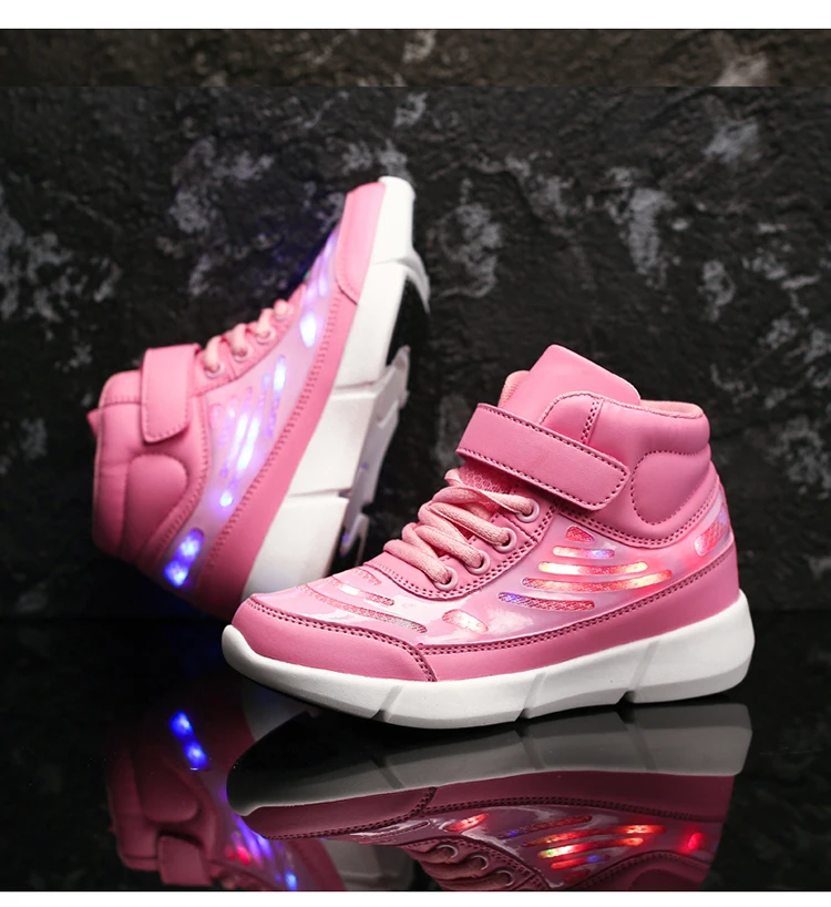 Детская светящаяся обувь для мальчиков и девочек; модные светящиеся кроссовки до щиколотки для мальчиков и девочек; детские туфли со светодиодной подсветкой; Зарядка через USB