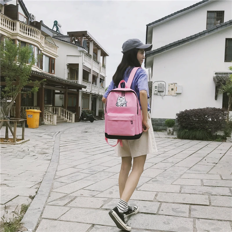 Menghuo Casual Women School Backpack Lovely Cat Printed Canvas Backpack Teenager Girls Large Capacity Ladies School Bag Mochilas (39)