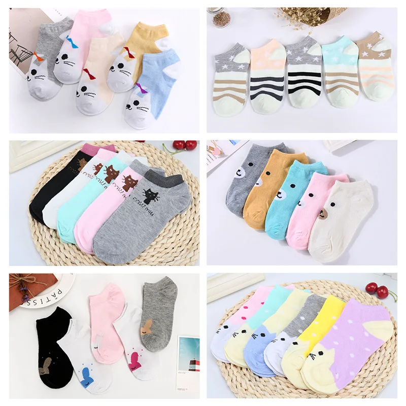 Милый медведь женские хлопковые носки Kawaii кошка с собакой летние короткие