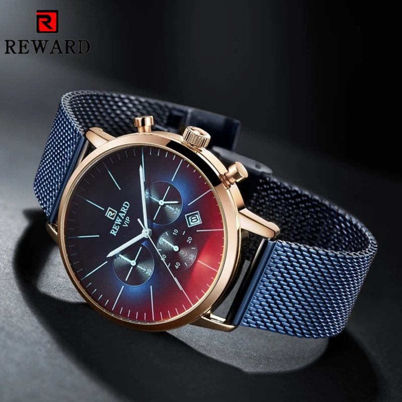 REWARD New Fashion Chronograph Watch Men Top Brand Luxury Colorful Watch Waterproof Sport Men Watch Stainless Steel Clock