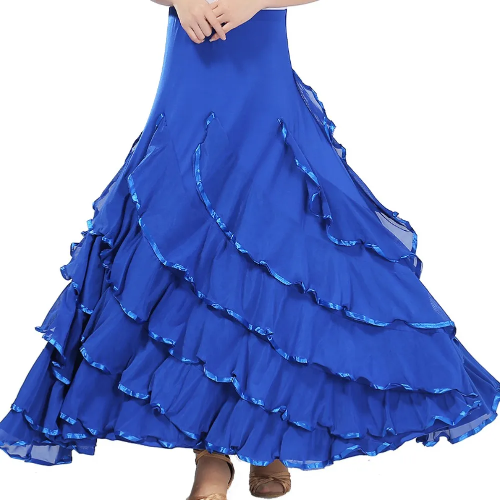 Модная Современная Танцевальная юбка с блестящими цветами Юбки Танго бальное платье, для вальса юбка для танцев для Для женщин леди взрослых вечерние юбка средней длины - Цвет: dark blue