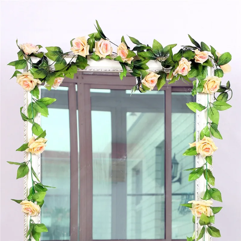 1pcs/lot 230-250cm Artificial Flowers Silk Roses Ivy Vine diy with Green Leaves Fake leaf artificial flowers for home decoration