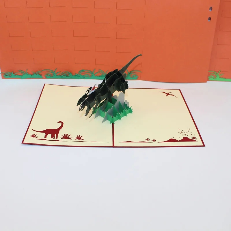  3D Handmade Cool Wearing Christmas hat Tyrannosaurus Rex Dinosaur Paper Invitation Greeting Cards P - 32840866048