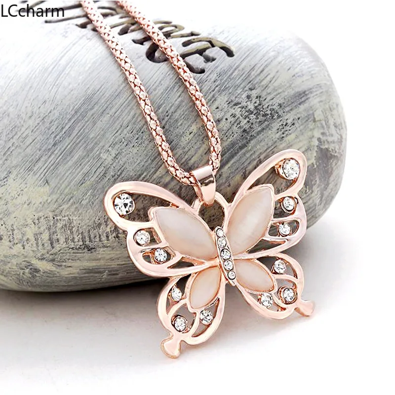 

Female Rose Gold Butterfly Charm Necklace Pendant Long Choker Chain Fashion Jewelry