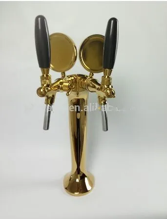 

New two Ajustable tap Cobra design beer tower luxury golden brass material PVD plated beer tower with Beer Badges for homebrew