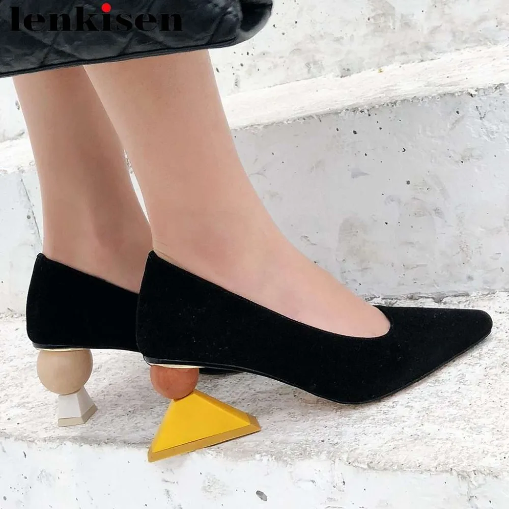 

2019 genuine leather block high heels plus size mixed colors art design square toe elegant lady Hollywood movie stars shoes L3f1