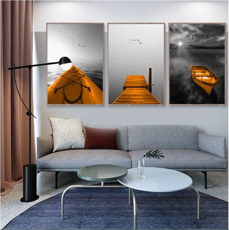Nordic Minimalist Golden Boat Landscape Decorative Wall Pictures For Children Canvas Painting Poster Home Decoration No Framed | Дом и сад