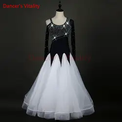 Танцора жизнеспособность Костюмы для бальных танцев танцевальный конкурс Платья для женщин одежда с длинным рукавом лотоса сбоку