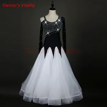 

Dancer's Vitality Ballroom Dance Competition Dresses Long Sleeves Lotus Side Standard Ballroom Dress For Girls Ballroom Dresses