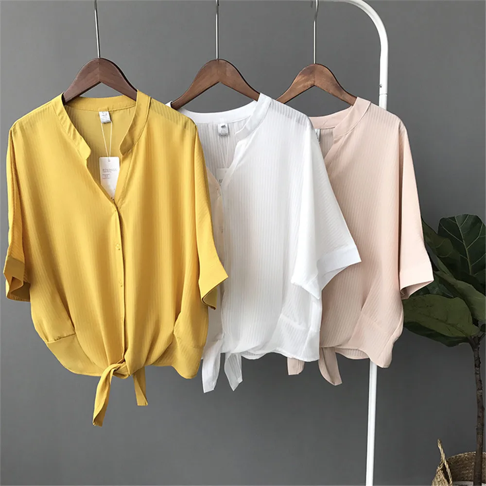 Short Style Loose Chest Women Blouse Shirt 2018 Summer V Neck Casual Short Shirt Chiffon Half Sleeve Dating Blouse campus Shirt (15)