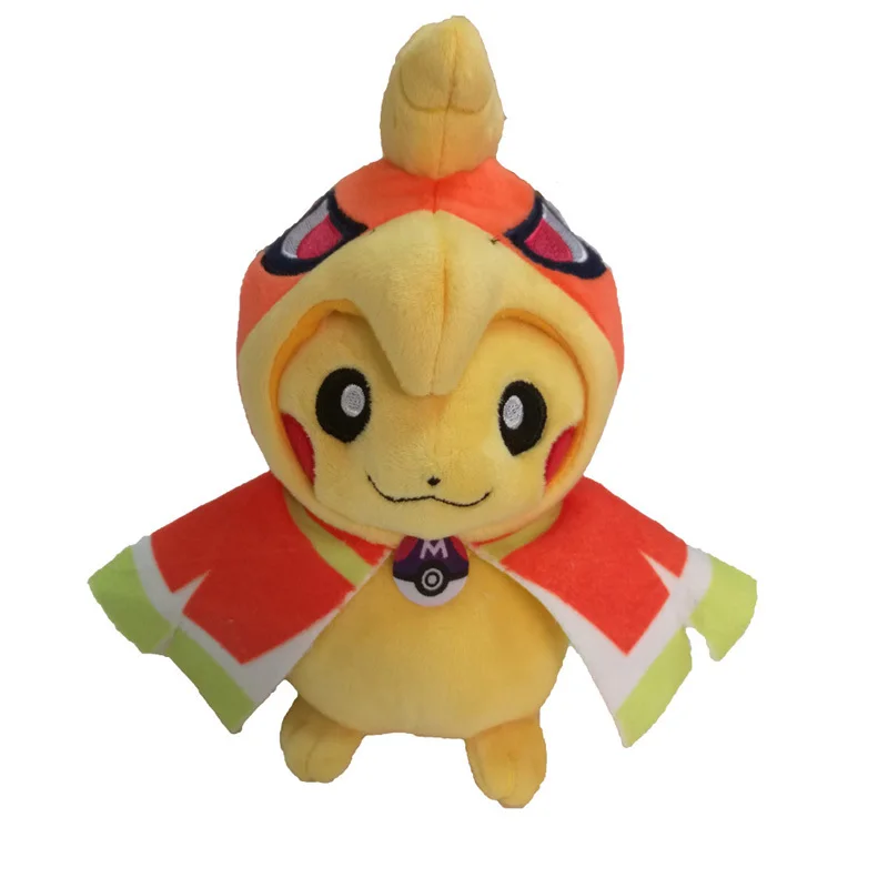 

Gratis 1 stks/partij 20 cm Pikachu Cosplay Knuffel Glimlach Pikachu Cosplay Mega Ho-Oh Pluche Gevulde speelgoed Pop Met Tag