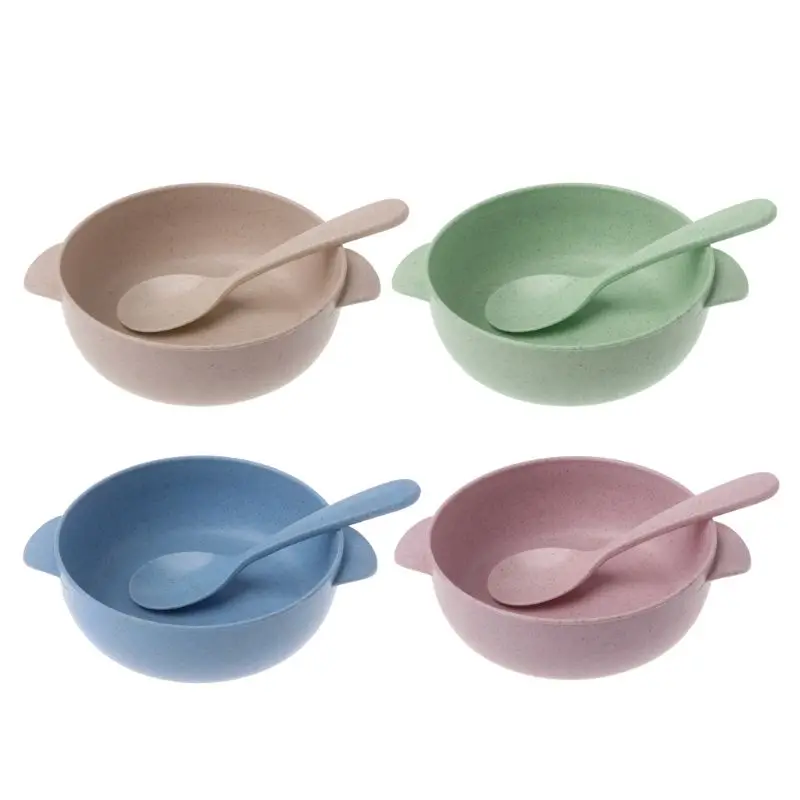 

2pcs/set Baby Feeding Food Tableware Eco-Friendly Toddle Kids Dishes Baby Child Eating Dinnerware Anti-hot Training Bowl+Spoon