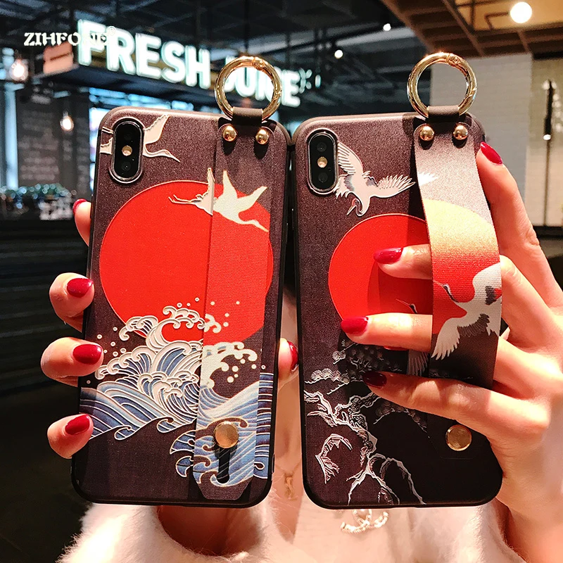 

Fundas Phone Holder Strap Case for Samsung Galaxy S10 S9 Plus Silicone Wristband Crane Cover On Samsung S10 E Note 9 Cases Capa