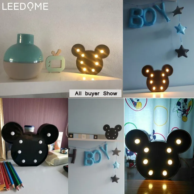 

Leedome 3D Romantic Lamp LED Night Light Mickey Style Lamp Marquee Home Christmas AA Battery LED Nightlight For Home Decor