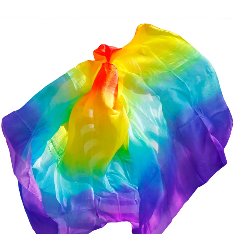 Newest Pure Silk Belly Dance Veils Belly Dance Scarf Silk Veils Practice Stage Performance Rainbow color