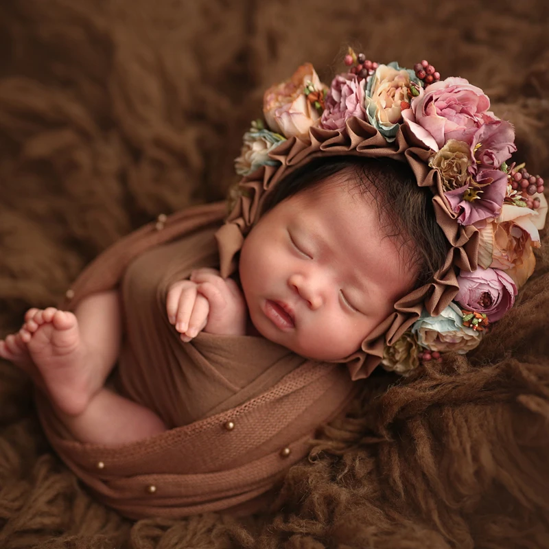 Детская шляпа ручной вязки, шляпа с цветочным рисунком, реквизит для фотосъемки новорожденных, Шапочка-медвежонок с кроликом