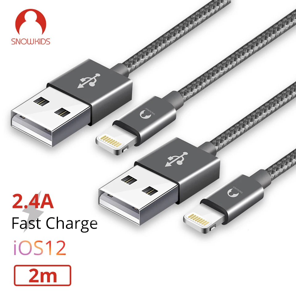Кабель Snowkids 2 шт. м для iPhone X 8 7 6 5 XR XsMax iPad 8pins Lightning USB кабель поддержка до iOS12|cable for|mfi