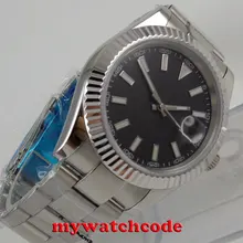 40 мм Парнис черный циферблат с датой оконные нержавеющая сталь ремешковые винтажные автоматический механизм мужские часы P24