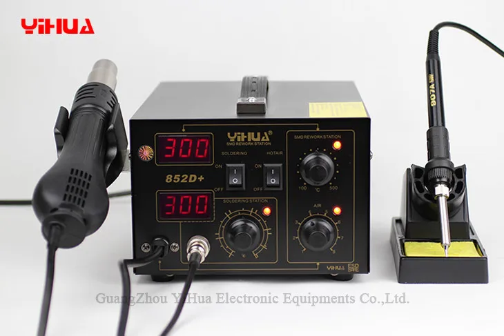 

Free Shipping Phone Repair YIHUA 852D+ Brushless Fan Hot Air With Iron Soldering Station Air Soldering Machine