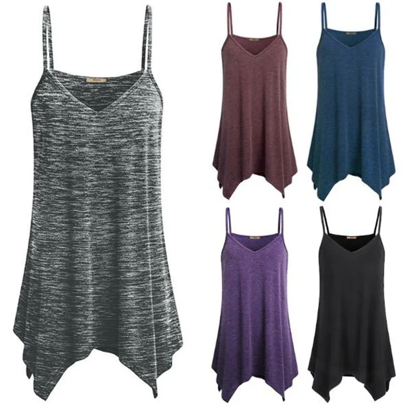 

Woman Tops Summer 2018 Casual V Neck Sleeveless Irregular Sling T shirts Women Clothes Plus Size S M L XL XXL 3XL 4XL 5XL