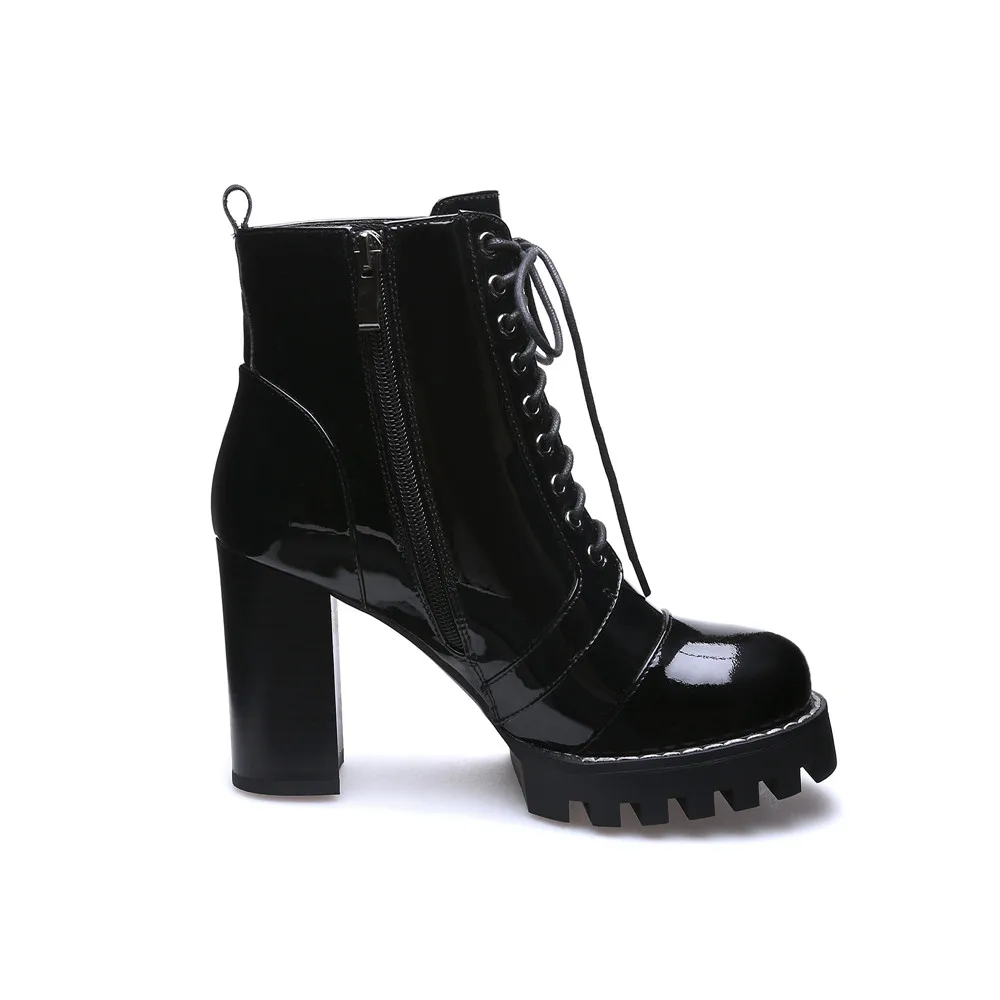 Prova Perfetto Brand Design Black ankle Boots Women Lace-up Real Leather Platform Shoe Woman Party Ankle Boots High Heel Boots