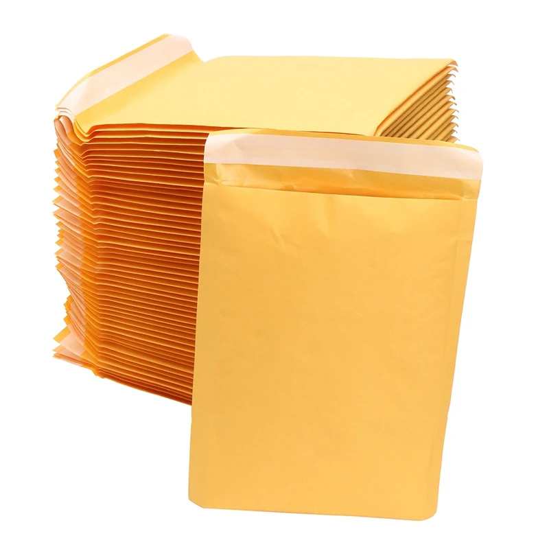 50 шт Одежда высшего качества Желтый крафтовый конверт с упаковочной пленкой внутри объемные Конверты Доставка сумка самозапечатывающийся