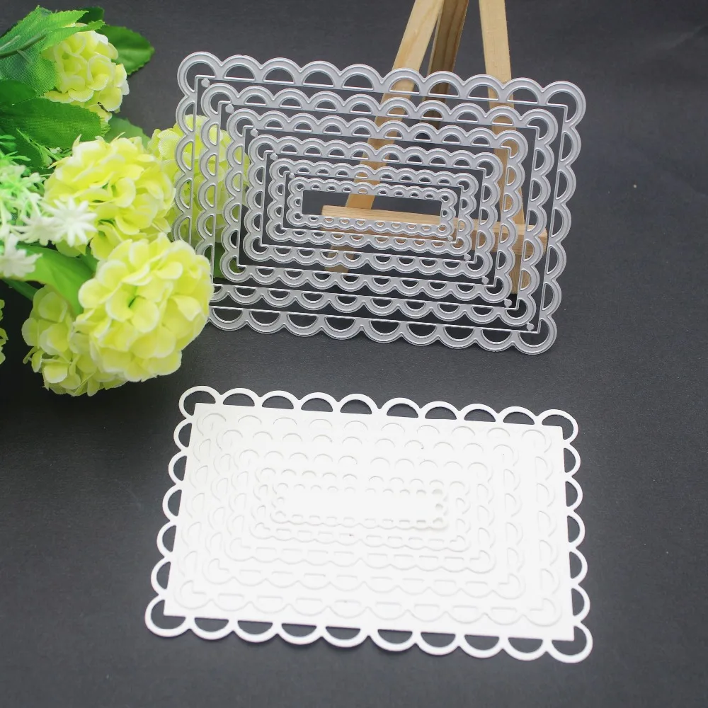 

Nested Stitched Scallop Metal Cutting Dies Rectangle Frame Dies Scrapbooking Albums Embossing Craft Dies DIY Stencils Card Make
