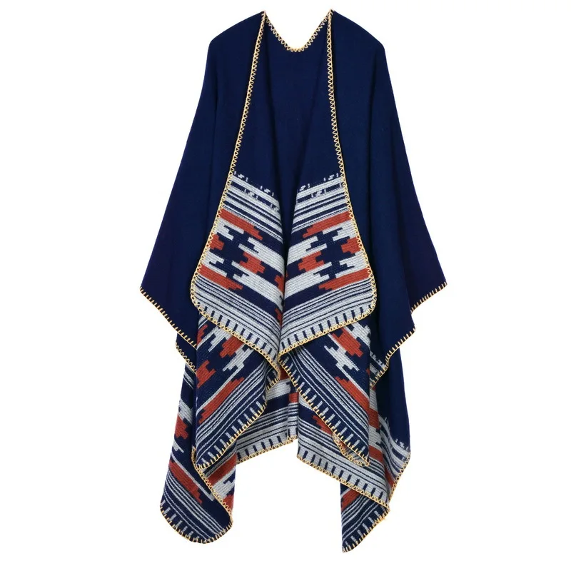FXAASS новая осенняя/зимняя шаль модное Ацтекское пончо женский шарф роскошный кашемировый Rossa шарфы теплые пашмины - Цвет: navy