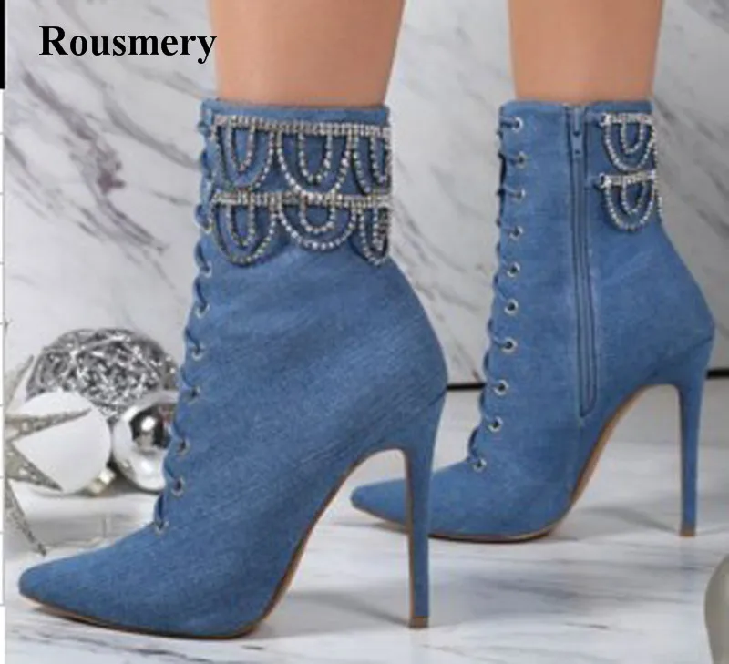 denim ankle boots women's