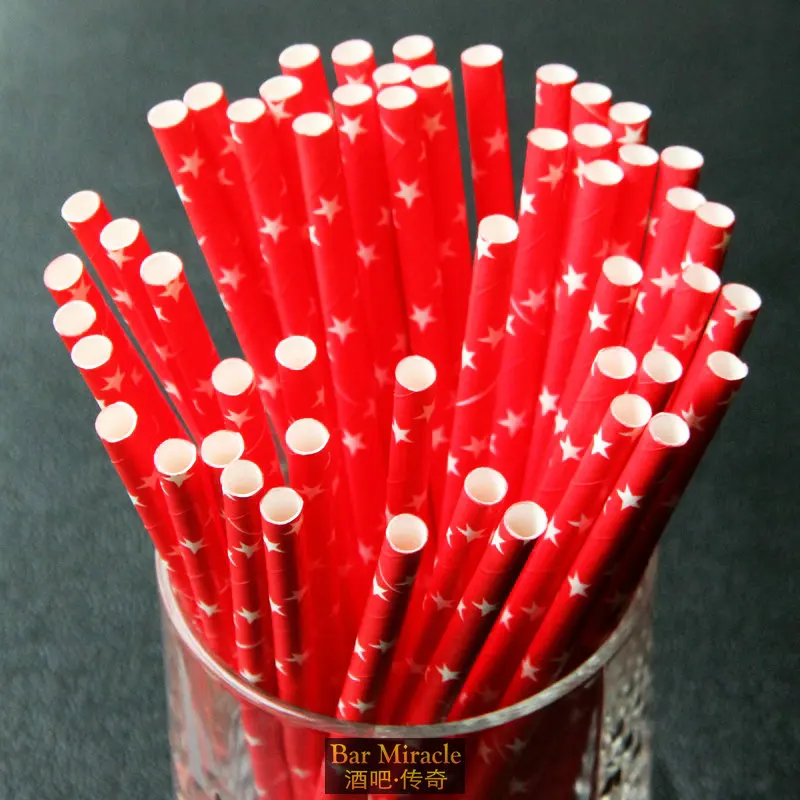 25pcs/lot 19.3cm Red straw eco friendly paper straw multicolour