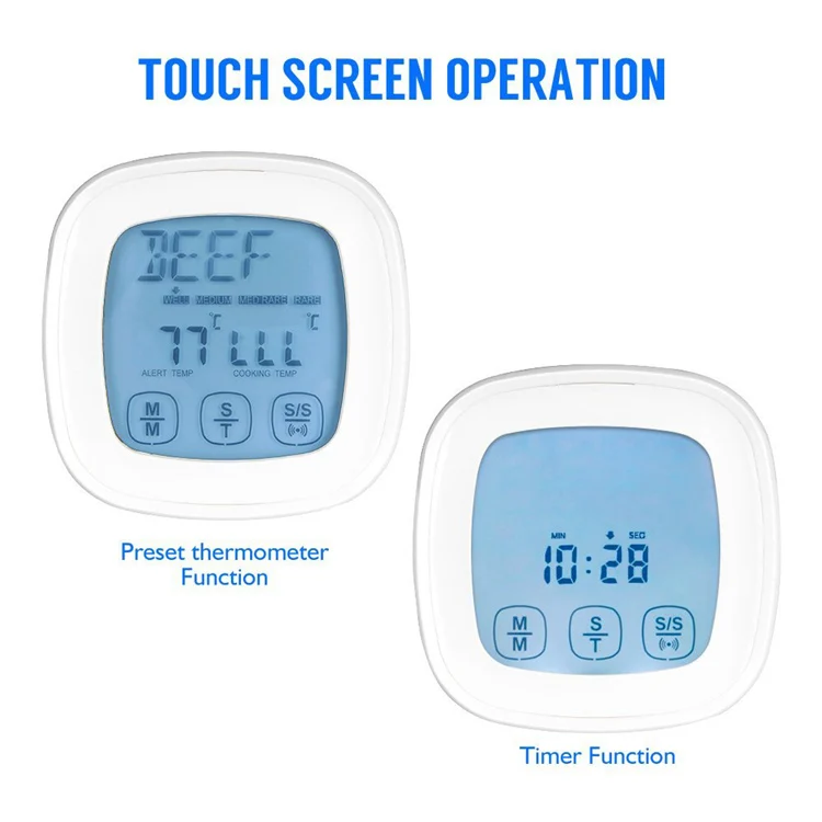 MOSEKO 2 зонда Цифровой термометр для мяса, сенсорный экран 2 в 1 кухонный таймер, мгновенное чтение печь еда кухня кулинарный термометр