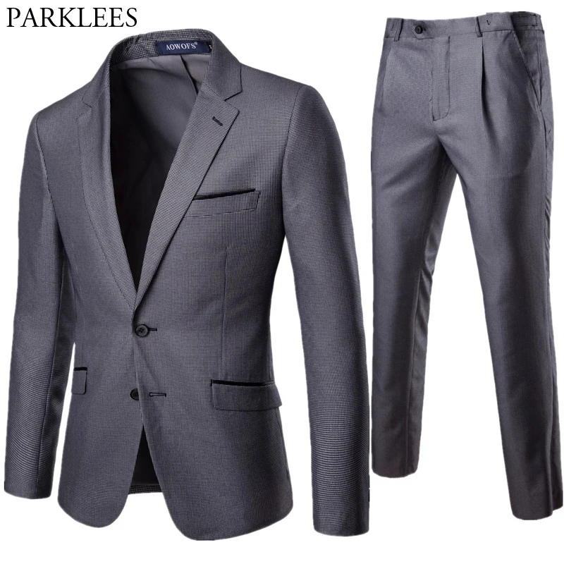 

Men's 2 Piece Houndstooth Elegant Suits With Pants Brand Slim Fit Single Breasted Formal Business Dress Suit Men for Wedding 5XL
