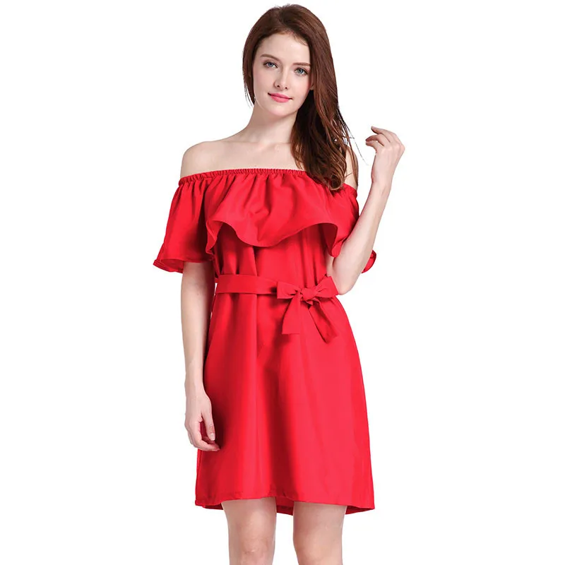 Ahamgen Ruffles Slash Neck Women Dress Summer Style Off Shoulder Sexy Dresses Vestidos White Tube Beach Dress Cotton11