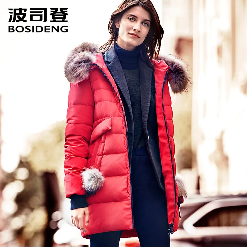 Goedkoop BOSIDENG 2017 Nieuwe Winter Collectie Vrouwen Jas Jasje Warme Hoge Kwaliteit Vrouw Parka Jas Winter Jas Capuchon Echt Bont B1601234