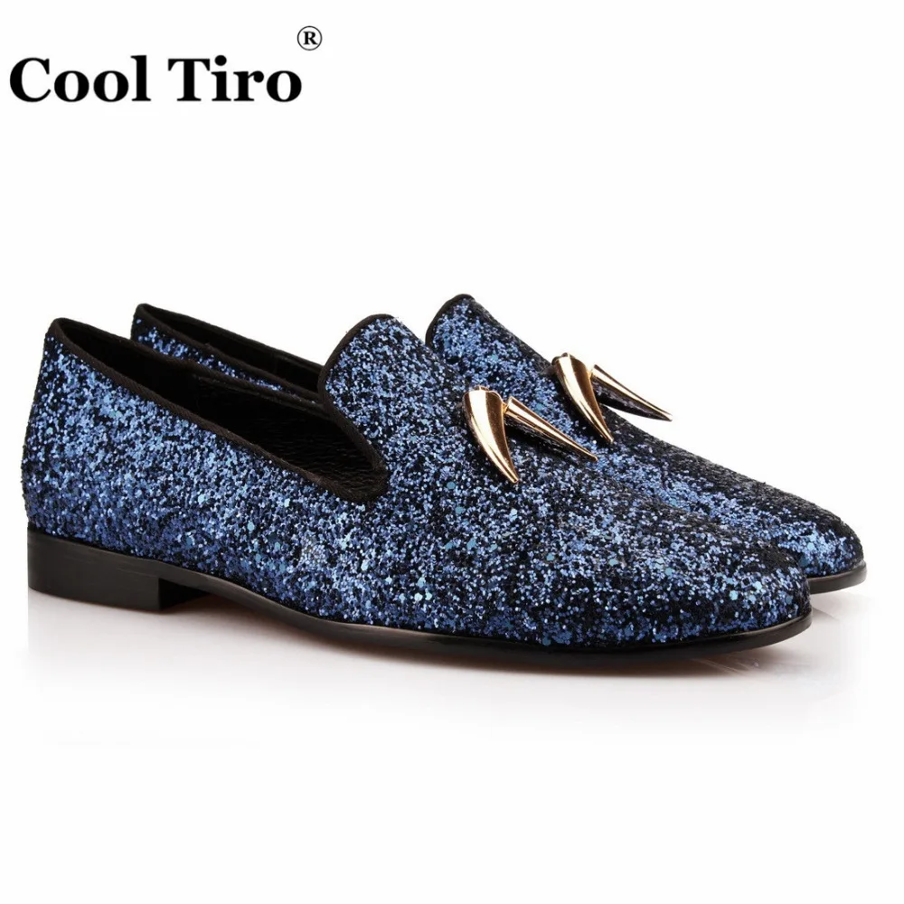 COOL TIRO/Новинка модные синие лоферы из натуральной кожи с блестками и маленьким