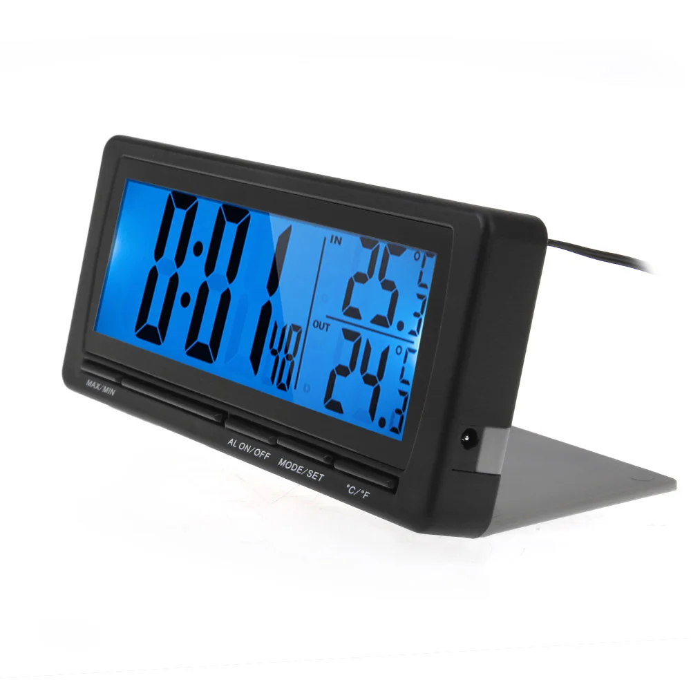 

CARCHET T08 Car LCD Display F/C Thermometer Digital Temperature Meter Time Alarm Clock Digital Clock Blue Backlight DC 12V