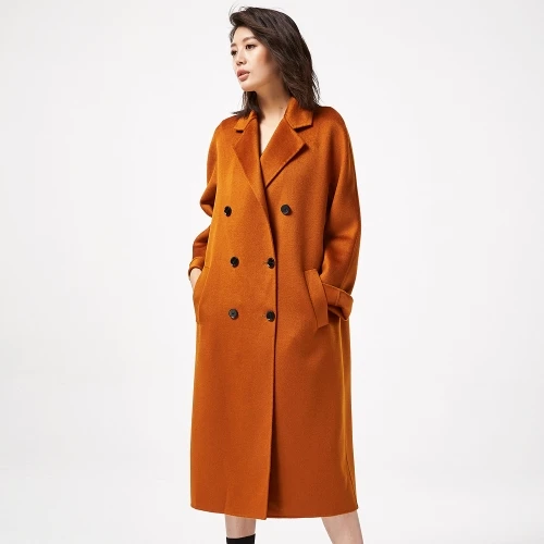 IRINAW902 Новое поступление ручная работа двустороннее шерстяное классическое двубортное Свободное длинное кашемировое шерстяное пальто для женщин - Цвет: Gold Brown