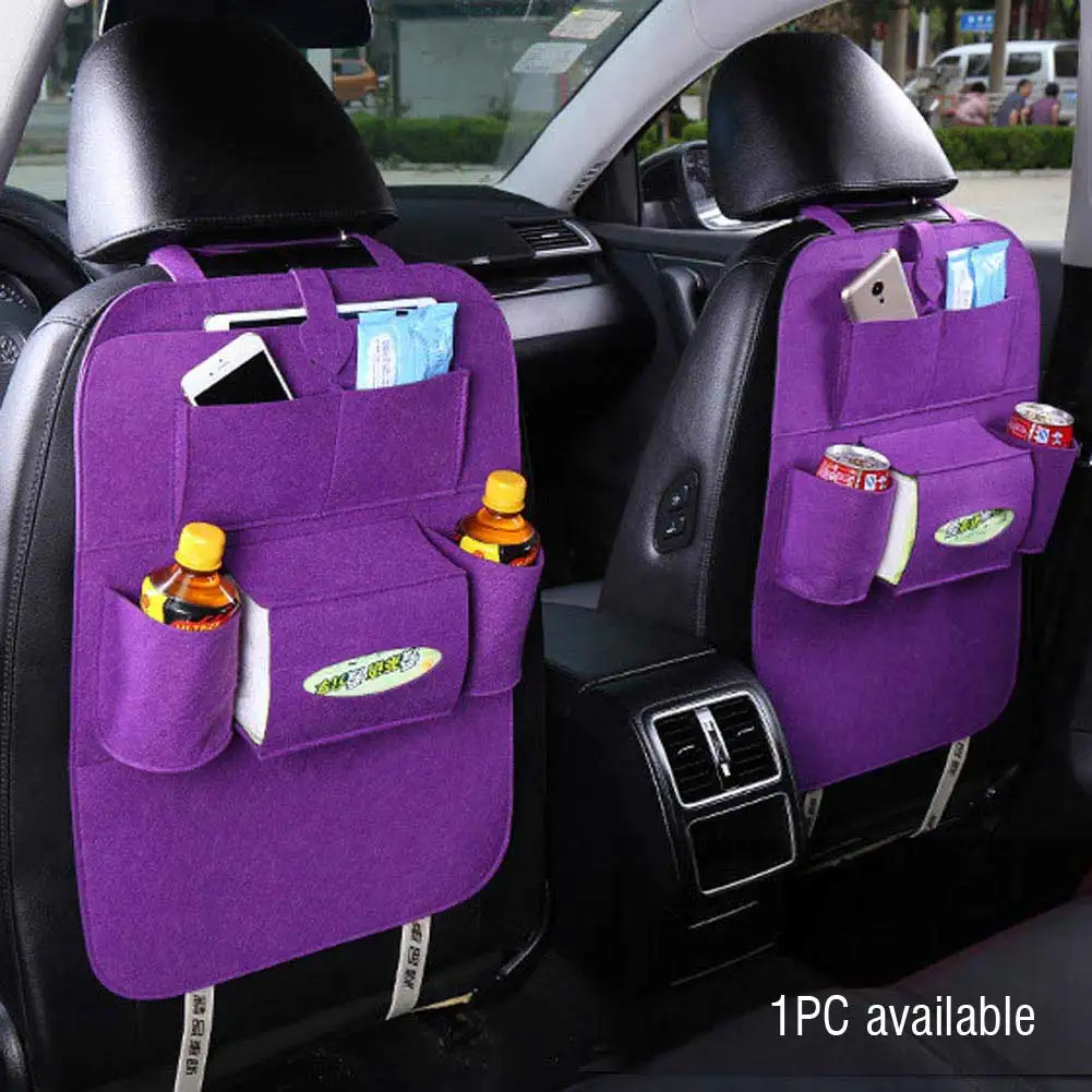 Car Seat back storage bag With adhesive strap and seat fixing belt phone drink magazine Multi pocke Travel Storage Holder bag - Название цвета: Purple