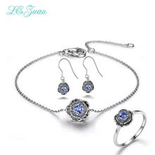 l&zuan Lotus Flowers 925 Sterling Silver 0.2ct Natural Drop Tanzanite Earring Bracelet Fine Jewelry Gold christmasRing for women