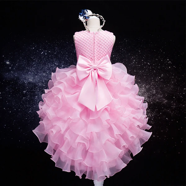 Рождественское платье для девочек с вышитыми цветами; детская одежда; вечерние платья принцессы на свадьбу; платье для церемонии для девочек - Цвет: Pink