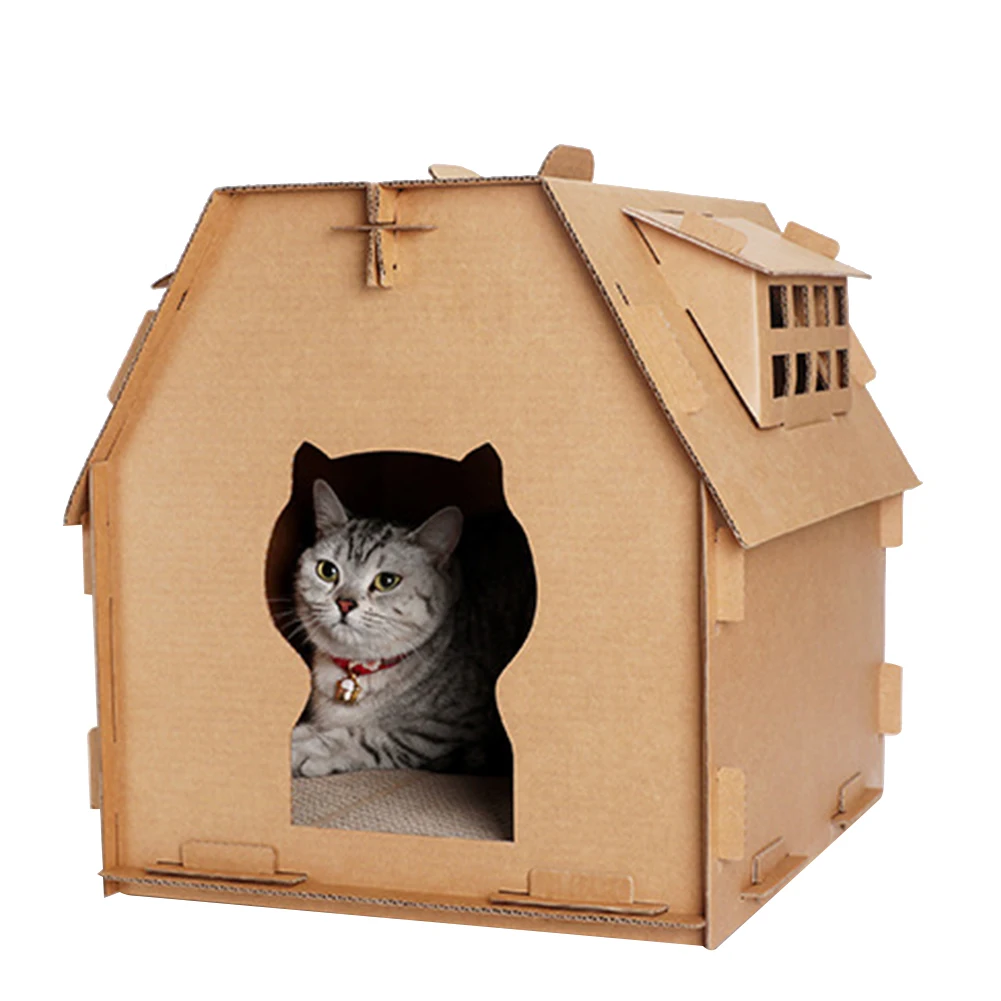 Мебель картонная коробка инструменты Крытый DIY скретч доска самостоятельная сборка котенок кошка дом гофрированная бумага есть небольшие окна поставки