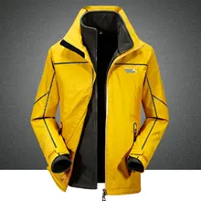 Зимние Для мужчин двух частей Восхождение куртки Открытый Куртка из искусственной кожи PU Пеший Туризм Костюмы ветрозащитная верхняя одежда с капюшоном chaqueta hombre