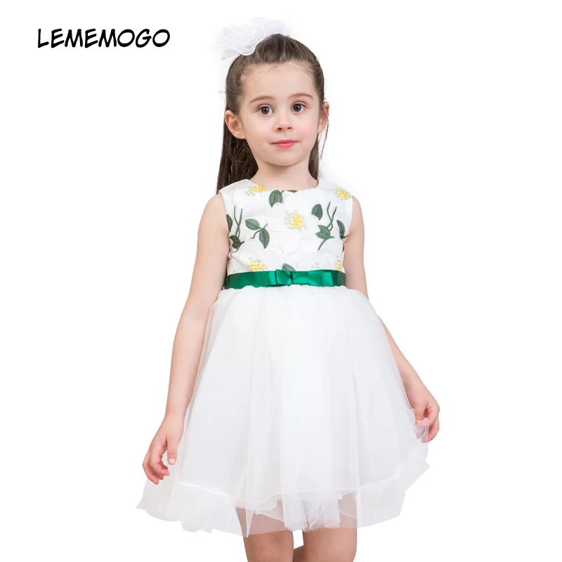 

LEMEMOGO 2018 New Embroidery Girl Ribbons Dress Kids Wedding Party Tutu Dress Children Cute Clothes For Girls Princess Dresses