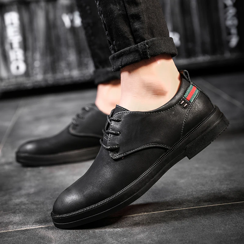 

2018 New Men's Genuine Leather Casual Shoes Men Spring Autumn Men's Shoes Lace-Up Solid Men Flat with Shoes 5
